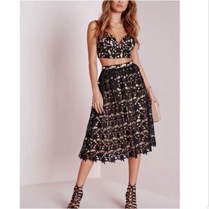 Missguided black/nude lace crop top & midi skirt